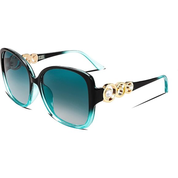 Women's Fashion Square Sunglasses Frame Pearl Sparkling Eyes Protection - Picture 1 of 14